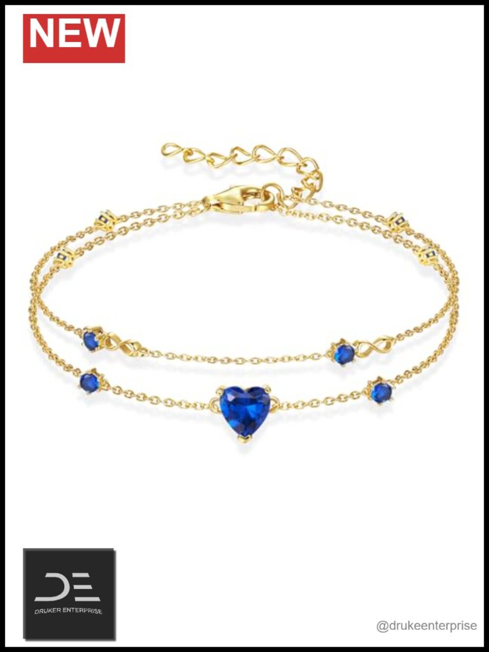Sterling Silver Double Layer Infinity Heart Birthstone Charm Bracelet Women Gift